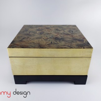 Gold square lacquer box with flower included with stand 25 cm